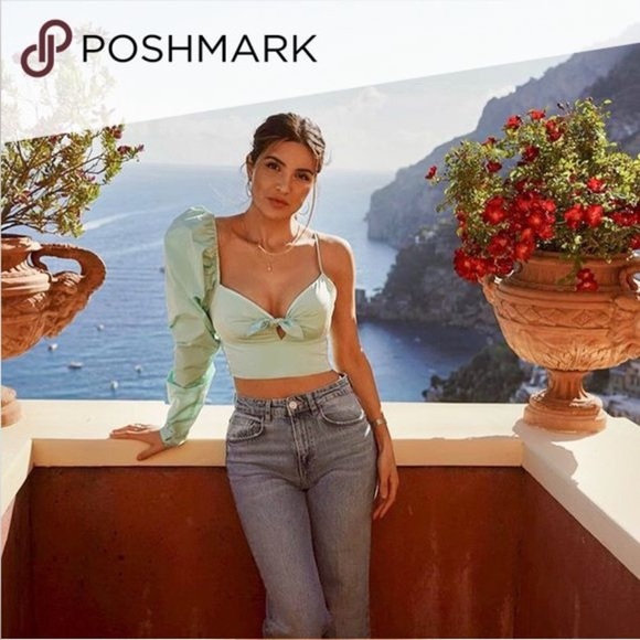 ZARA NEW LIMITED EDITION MINT PUFF SLEEVE ASYMMETRIC TOP SHIRT - Picture 15 of 15